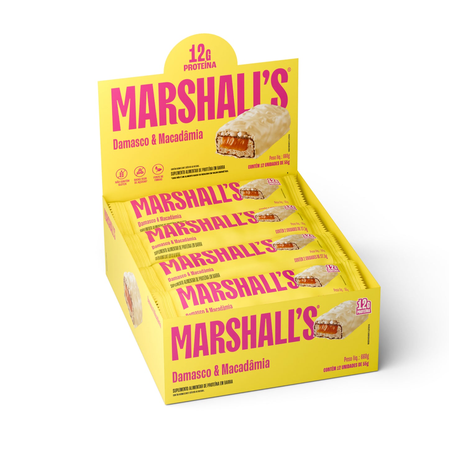 Barra de Proteína Marshall's Damasco e Macadâmia (12 unidades)