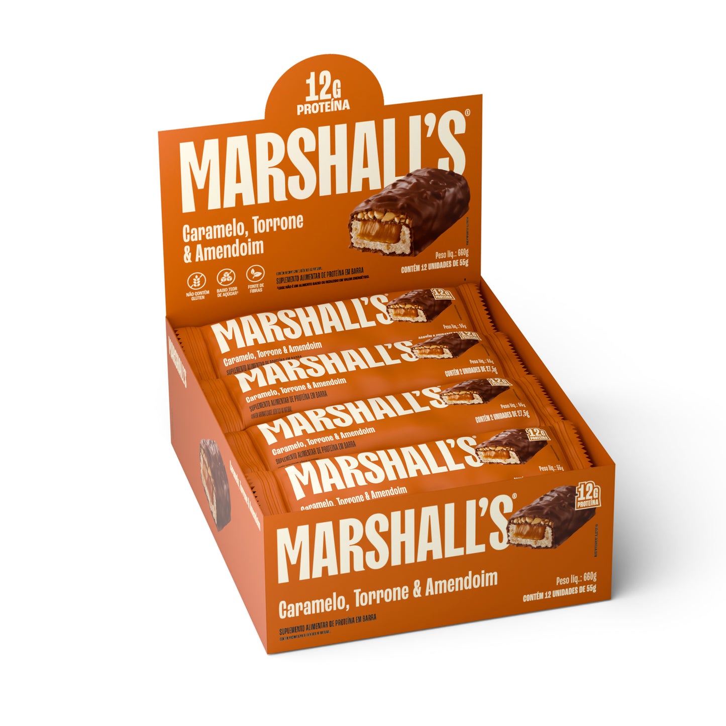 Barra de Proteína Marshall's Caramelo, Torrone e Amendoim (12 unidades)