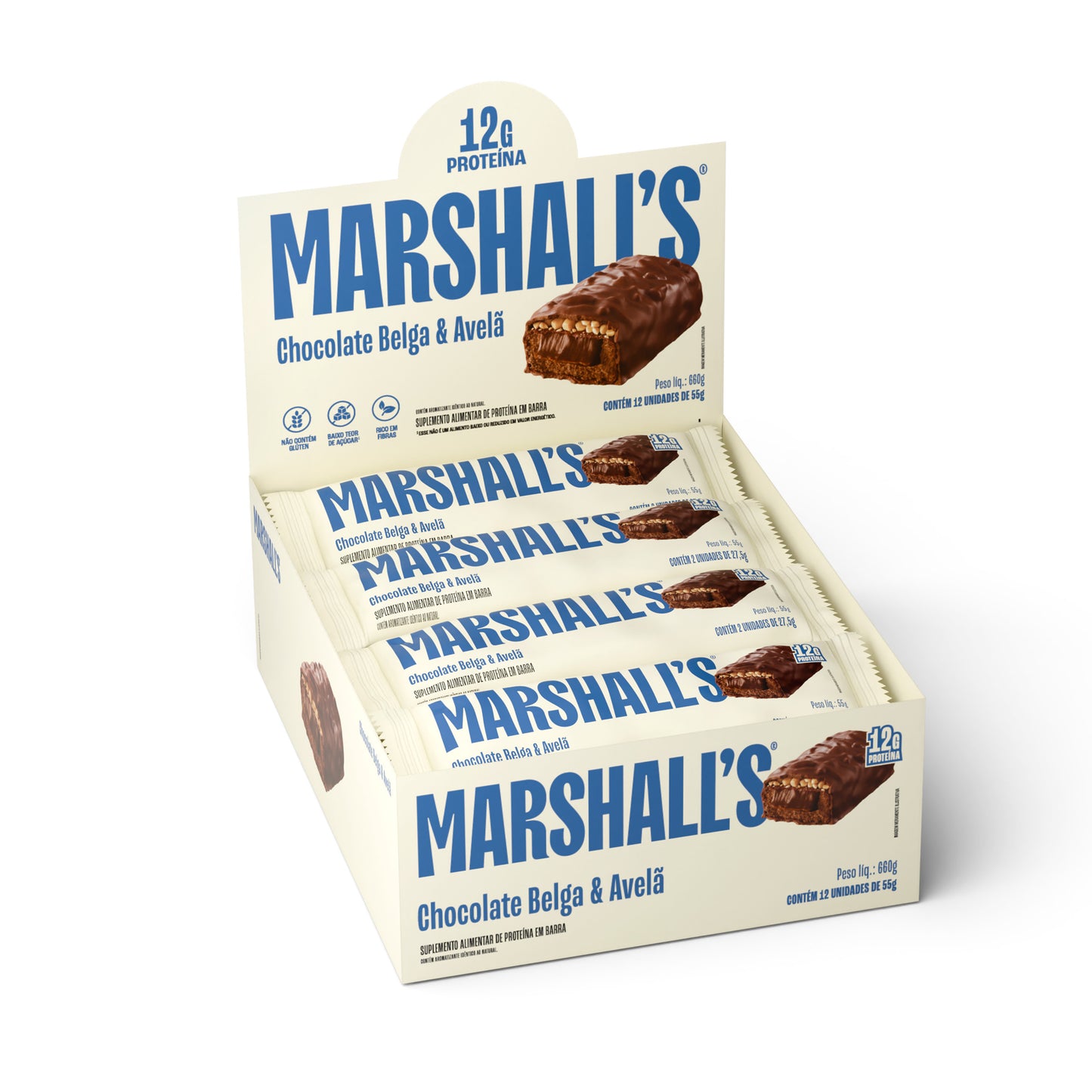 Barra de Proteína Marshall's Chocolate Belga e Avelã (12 unidades)