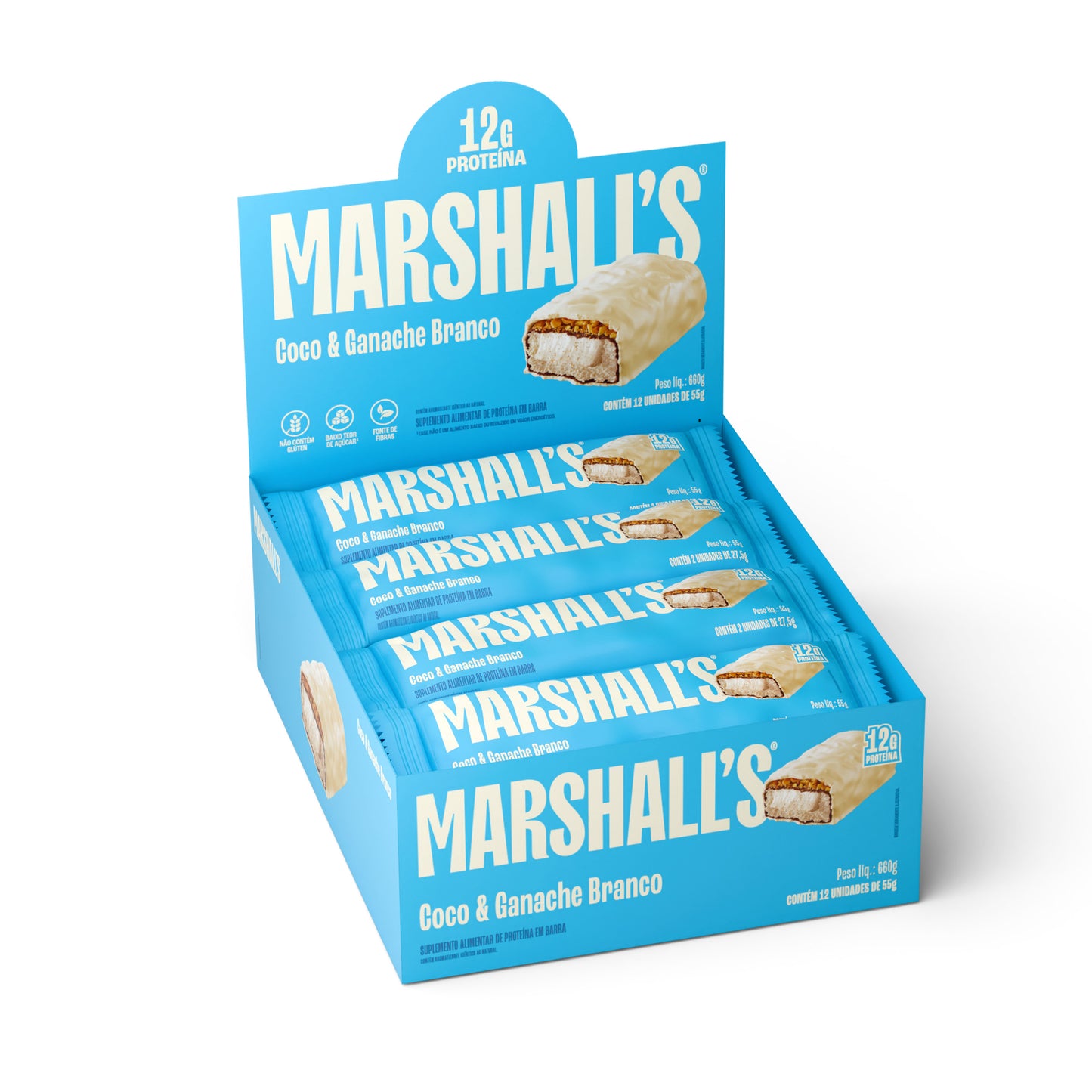 Barra de Proteína Marshall's Coco e Ganache Branco (12 unidades)